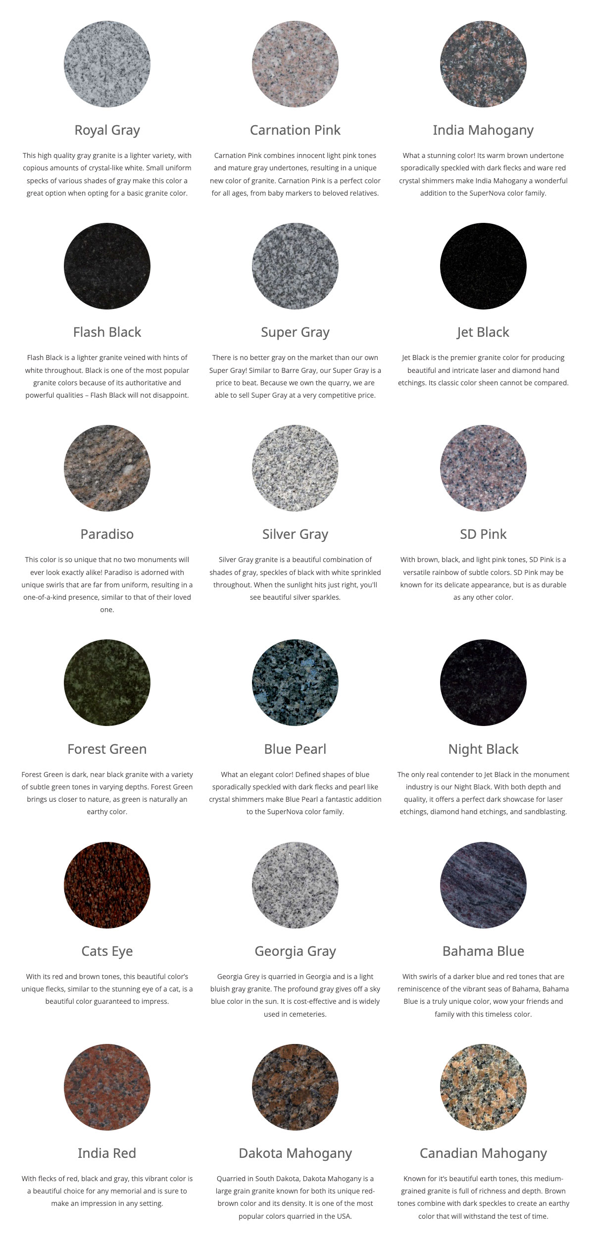 colors swatches of granite available